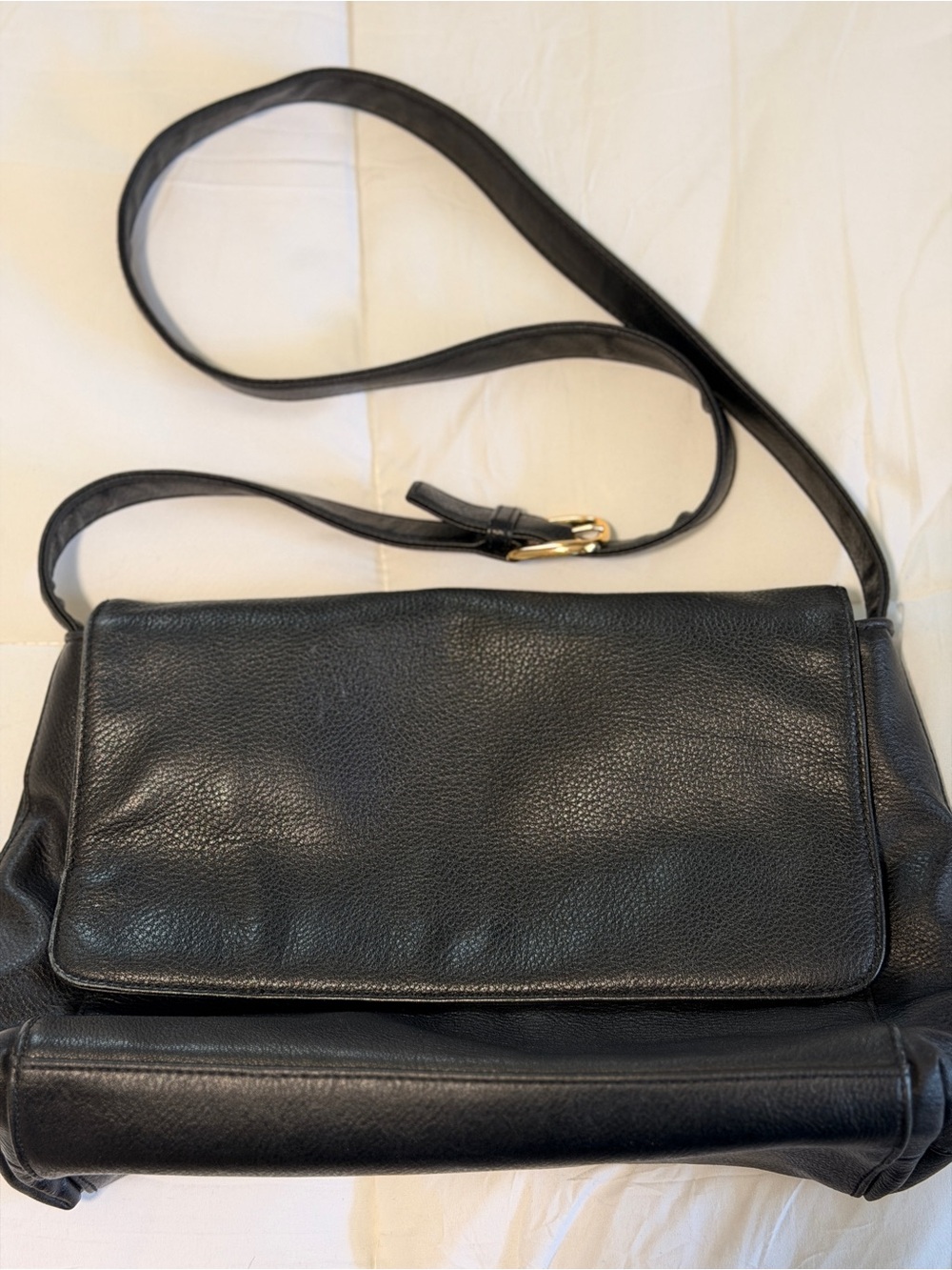 Cabin Creek Black Leather Shoulder Bag with Gold Accent